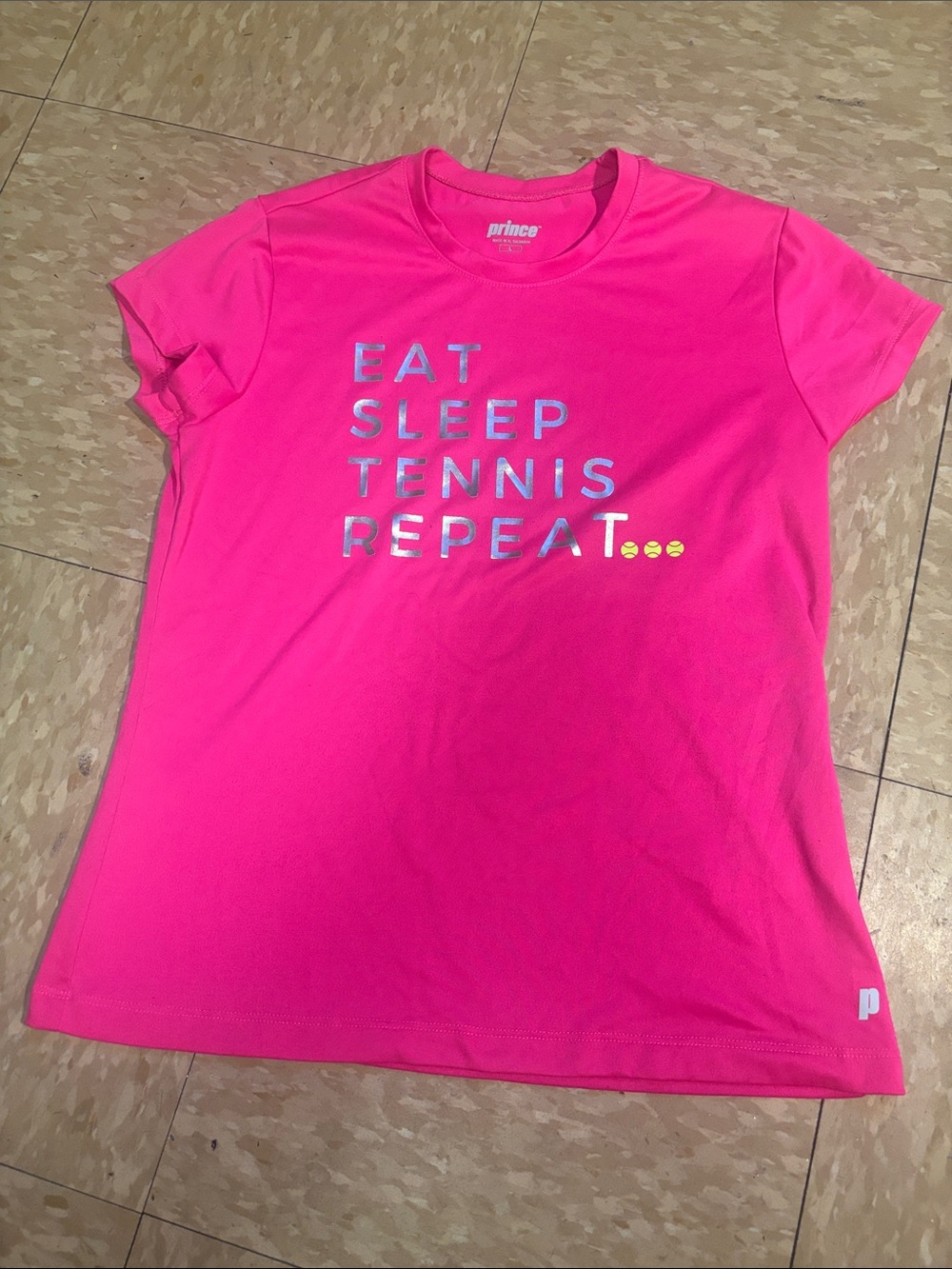 Prince Hot Pink Tennis Tee with Metallic Lettering
